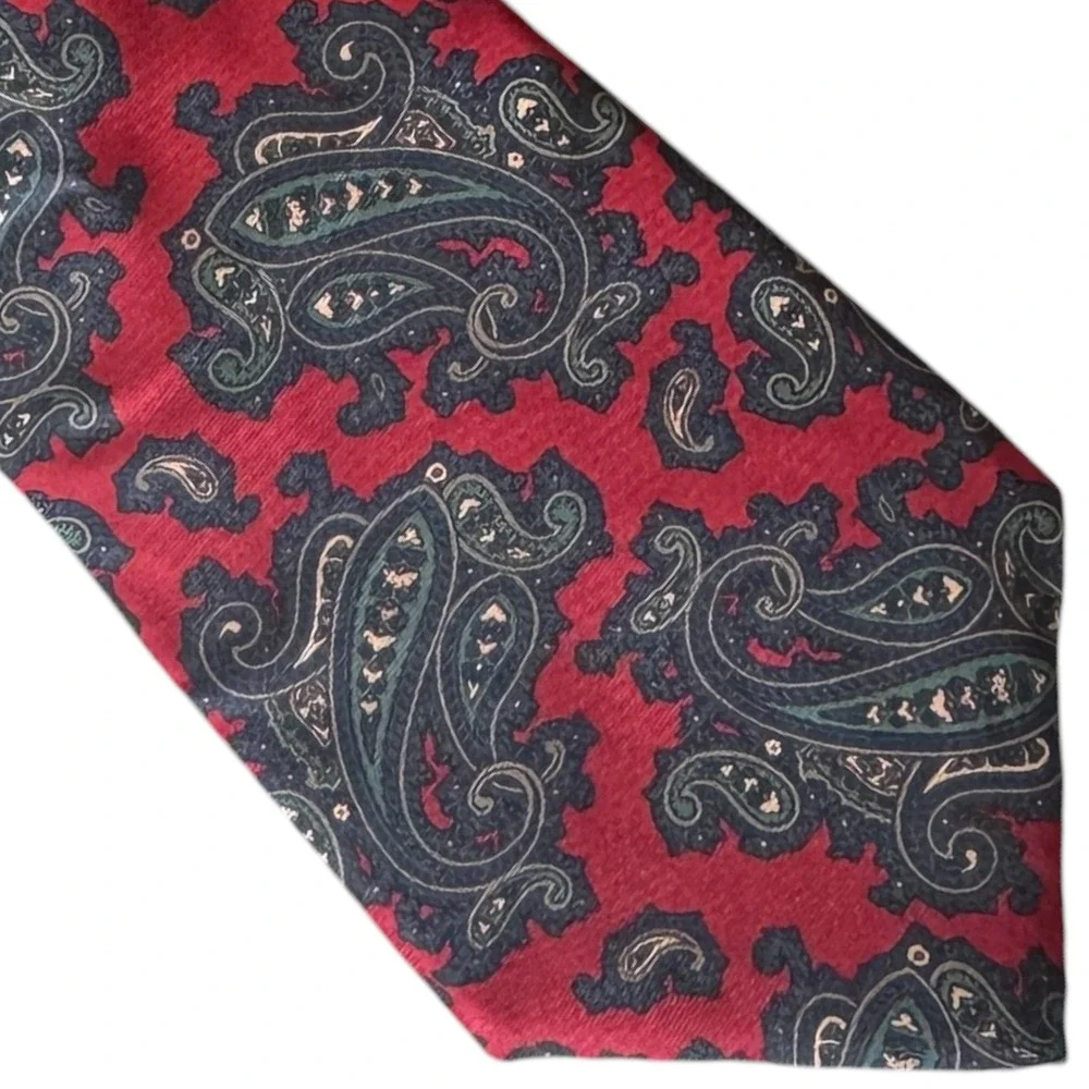 Christian Dior‎ Monsieur Tie Paisley Silk Red Navy Blue Vintage Designer Italy